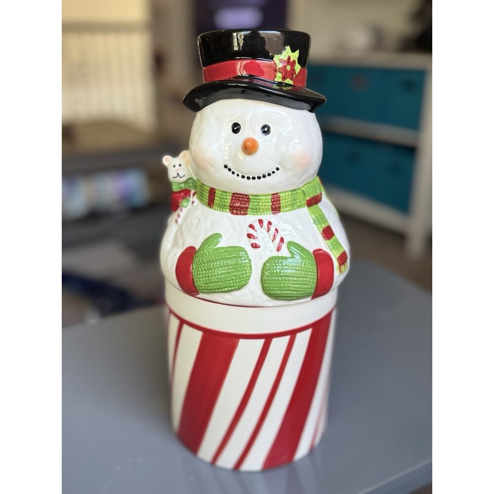 Harry Slatkin Home Workx Christmas Snowman Ceramic Candle Holder Cookie Jar